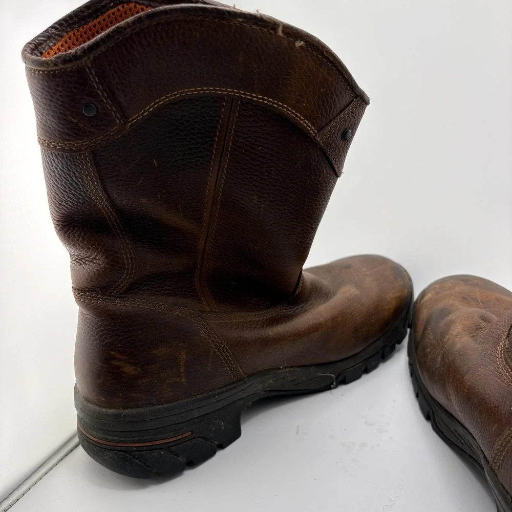 Timberland PRO True Grit Boots Mens 8 Brown Leather Waterproof Pull On Work